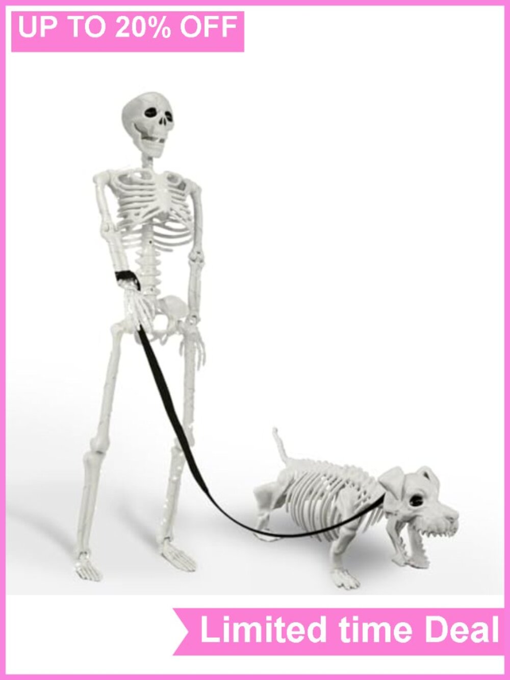 36 Inch Posable Skeleton & Dog Halloween Yard Decor LED Weather Resistant